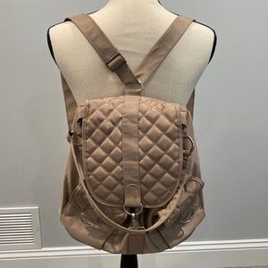 Travelon EUC Tan Colored Backpack with Floral Internal Pattern